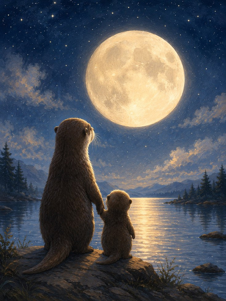 Otter Wall Art – Full Moon Print - artwork on paper