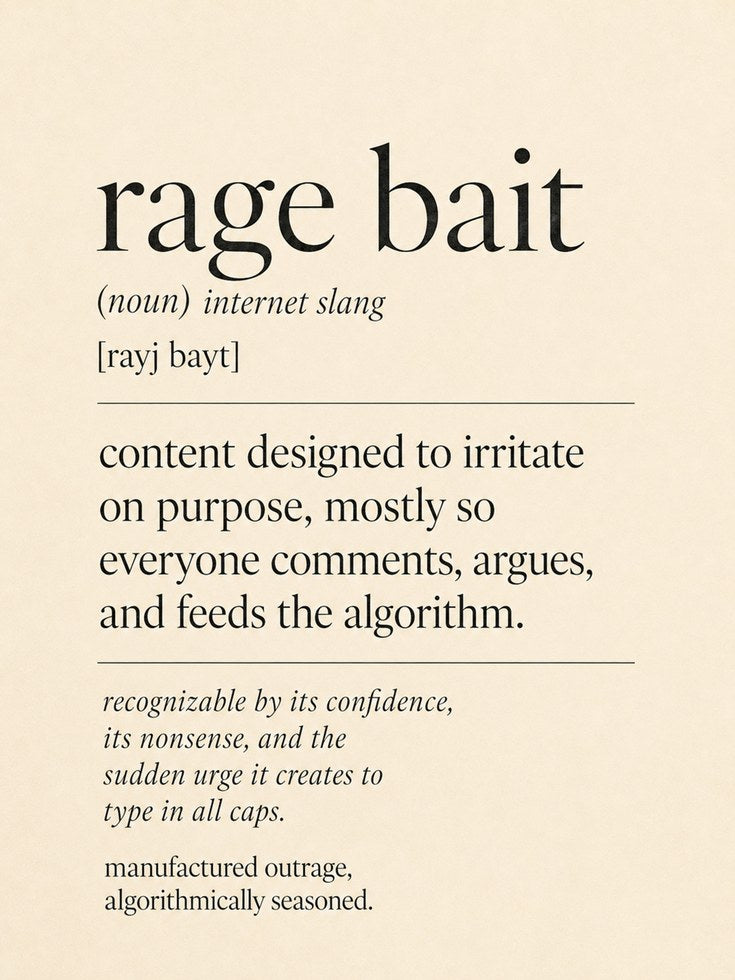 Rage Bait Definition Print: Modern Typography Wall Art - artwork on paper