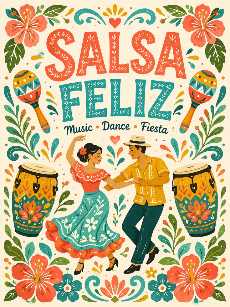 Folk Art Poster – Salsa Dance Print - artwork on paper