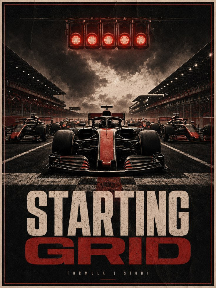 Starting Grid Formula 1 Poster: Vintage Racing Red and Black - artwork on paper