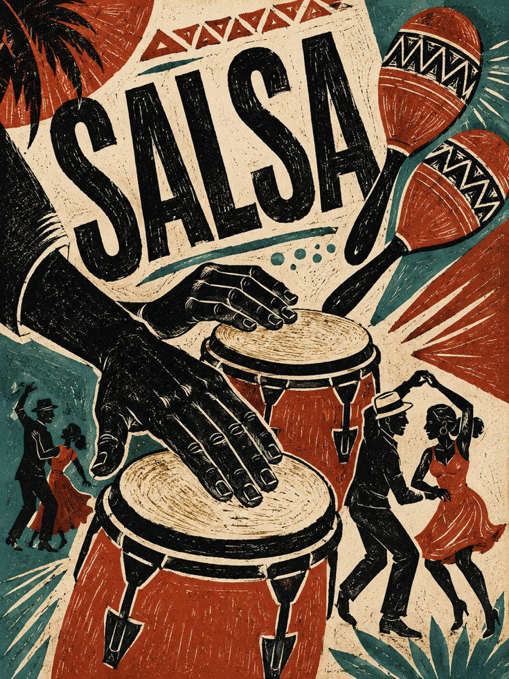 Salsa Dance Poster – Retro Music Wall Art - artwork on paper