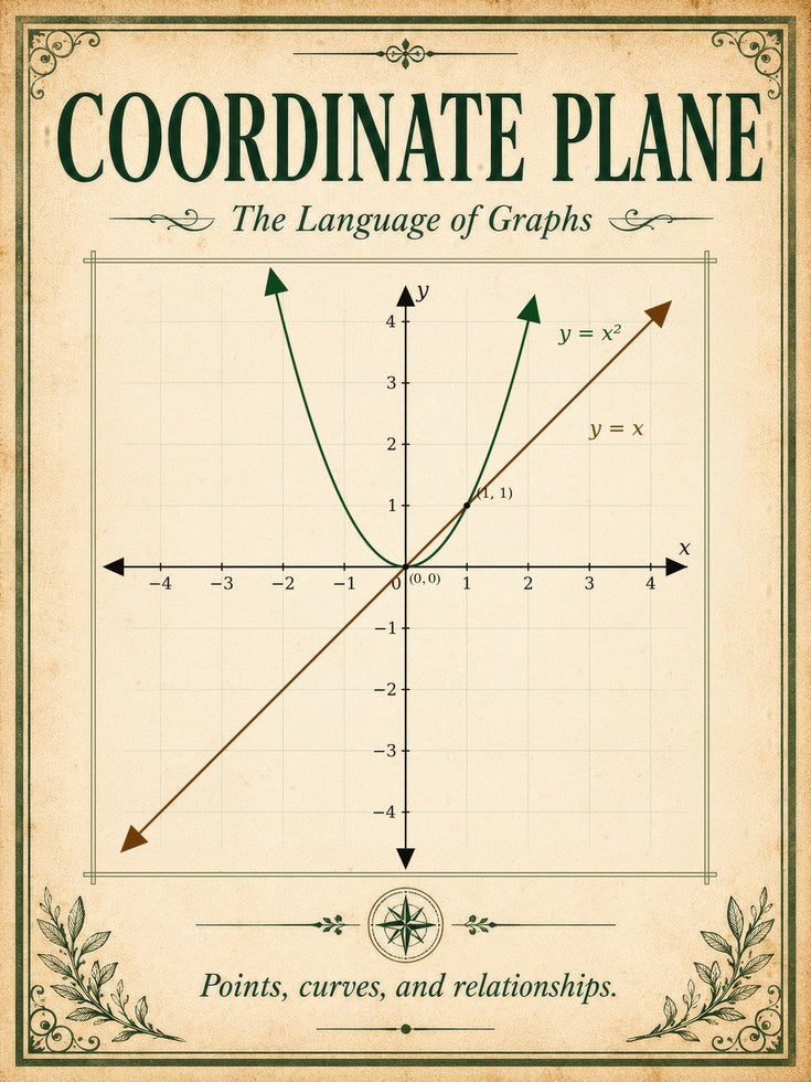 Vintage Math Coordinate Plane Print - artwork on paper