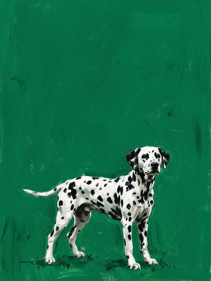 Dalmatian Dog Portrait Print — Bold Green Background - artwork on paper