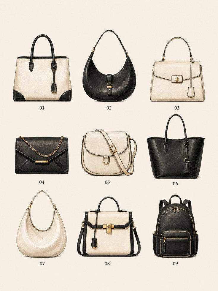 Luxury Handbag Collection Print: Fashion Illustration Wall Art - artwork on paper