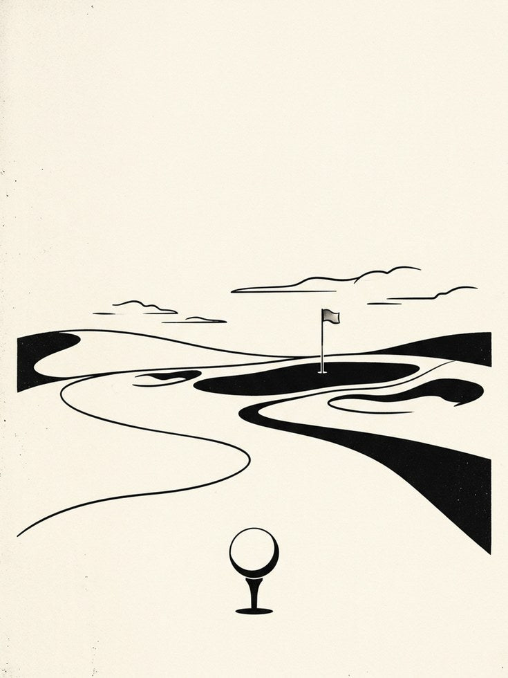 Minimalist Golf Course Art Print: Black and White Line Design - artwork on paper