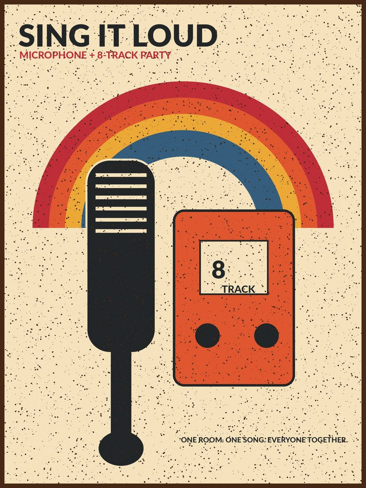 Retro Karaoke Poster: Vintage Rainbow Music Party Wall Art - artwork on paper