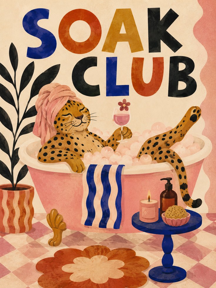 Soak Club Poster – Leopard Bathtub Print - artwork on paper