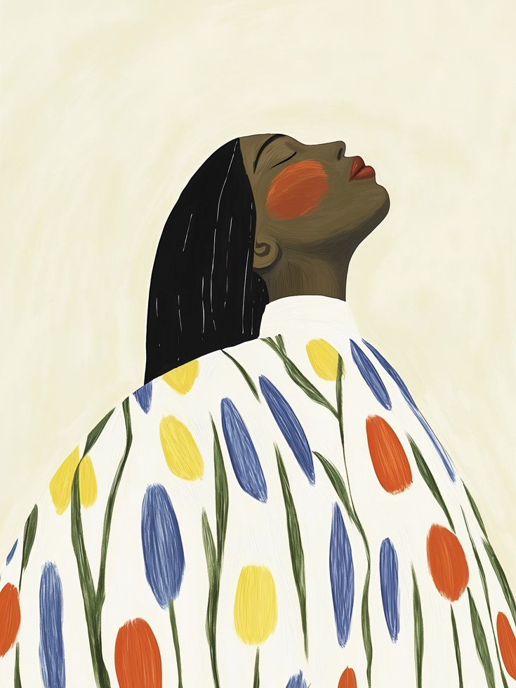 Floral Portrait Print – Black Woman Profile - artwork on paper