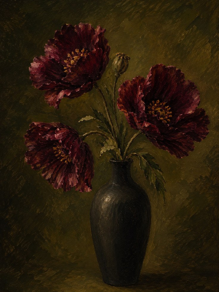 Dark Floral Wall Art – Vintage Botanical Print - artwork on paper