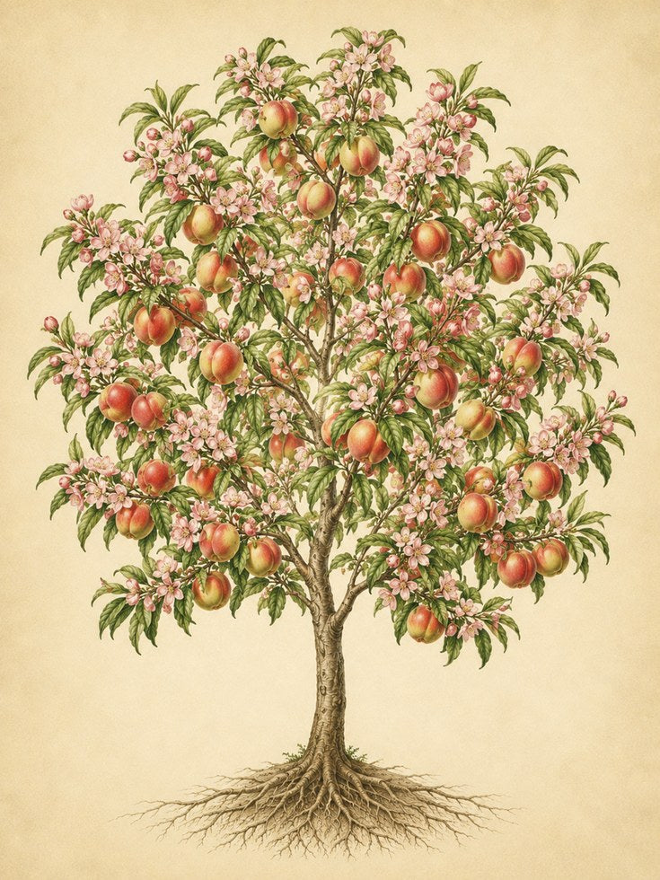 Peach Tree Botanical Print: Vintage Fruit Illustration Wall Art - artwork on paper