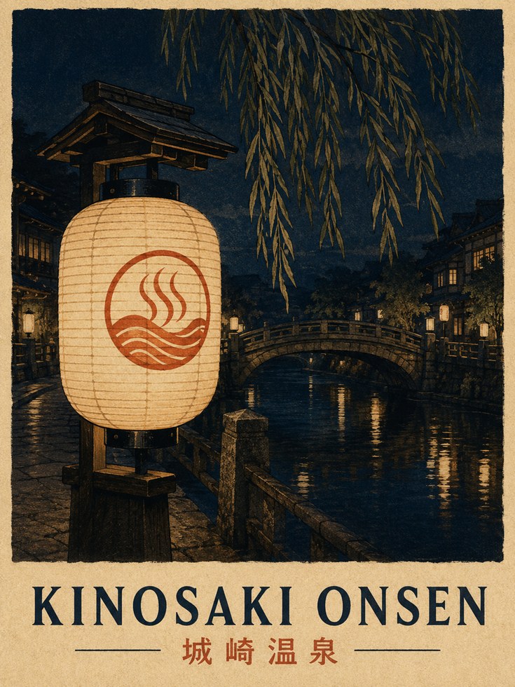 Japanese Travel Poster – Kinosaki Onsen Print - artwork on paper