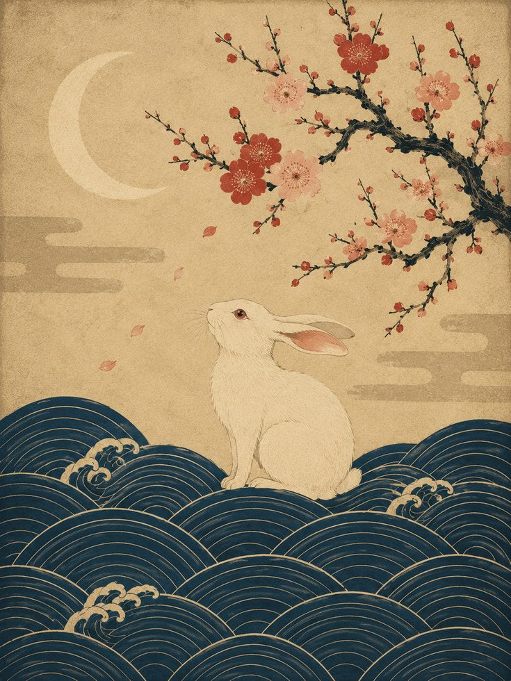 Japanese Moon Rabbit Print - artwork on paper