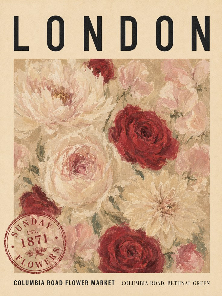 London Flower Market Poster: Vintage Floral Rose Art - artwork on paper
