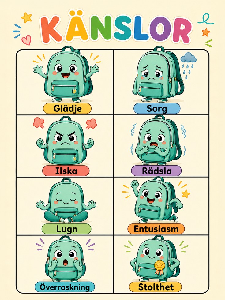 Swedish Emotions Chart for Kids: Playful Feelings Poster - artwork on paper