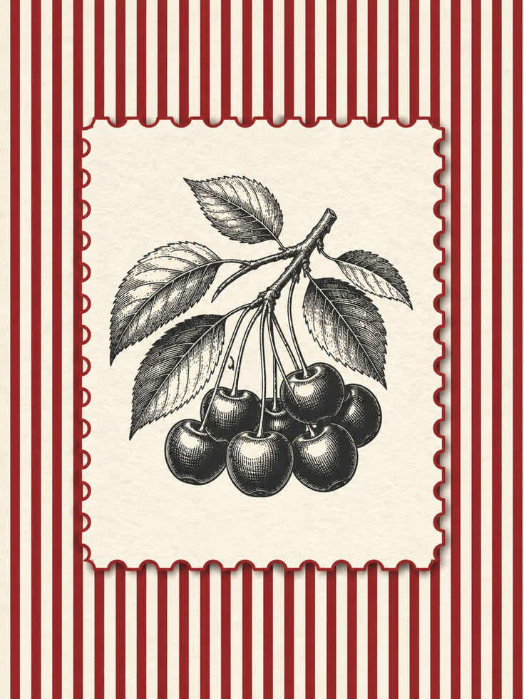 Vintage Cherry Print – Botanical Kitchen Art - artwork on paper