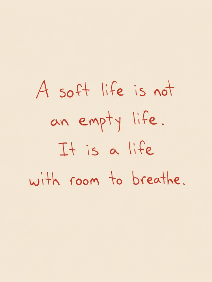 Soft Life Typography Print: Minimalist Red Text on Beige - artwork on paper