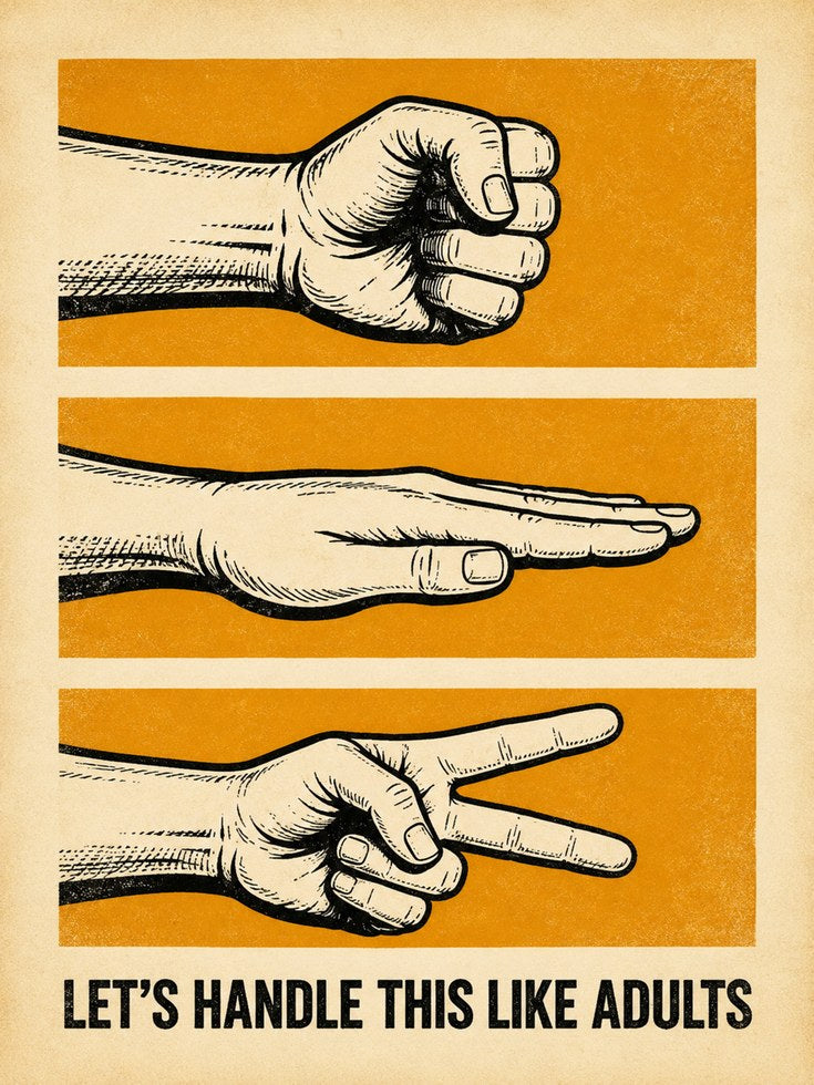 Rock Paper Scissors Print: Vintage Orange Game Illustration - artwork on paper