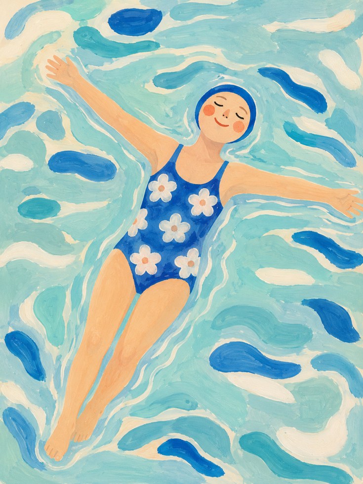 Vintage Swimmer Wall Art – Retro Beach Print - artwork on paper