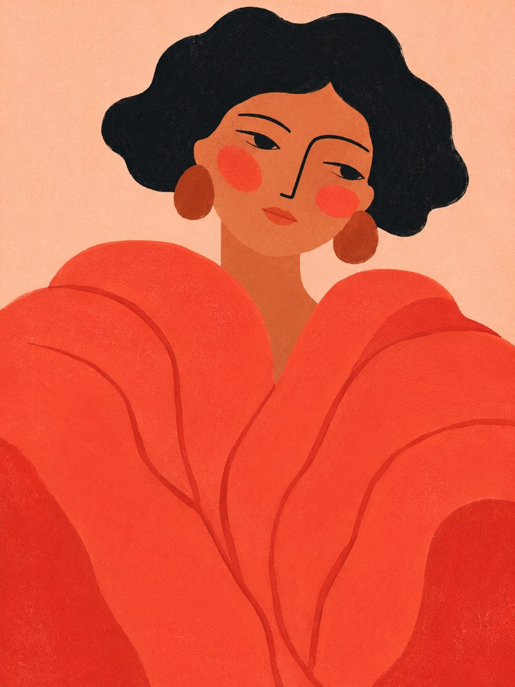 Modern Red Woman Portrait Art - artwork on paper