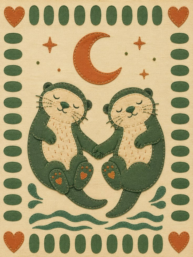Otter Nursery Wall Art – Folk Art Animal Print - artwork on paper