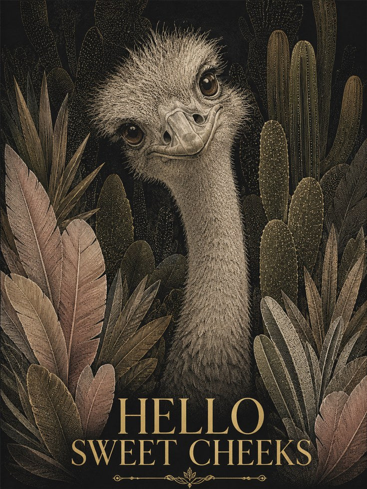 Ostrich Portrait Art Print: Vintage Botanical Wildlife Illustration - artwork on paper