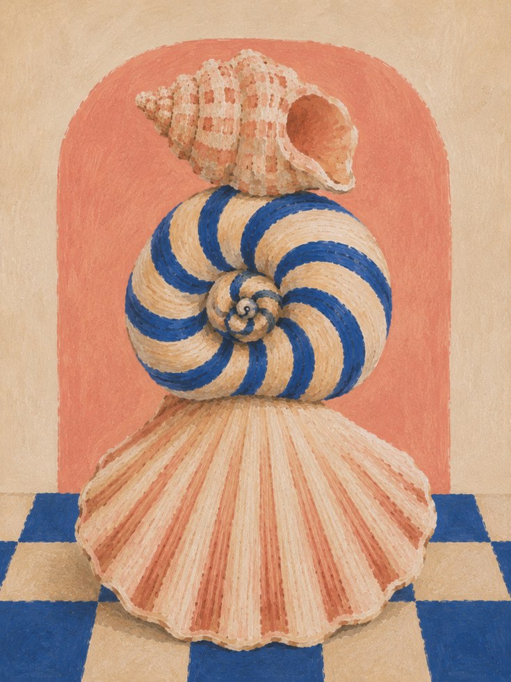 Seashell Nautilus Conch Scallop Print - artwork on paper