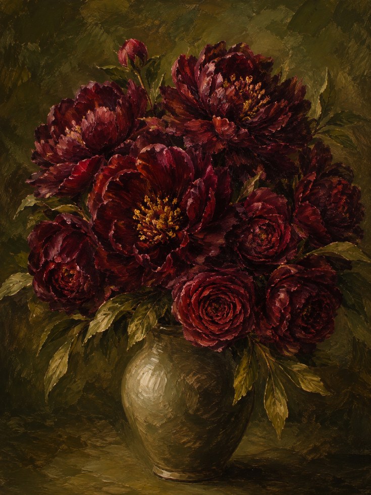Dark Floral Wall Art – Burgundy Peony Print - artwork on paper