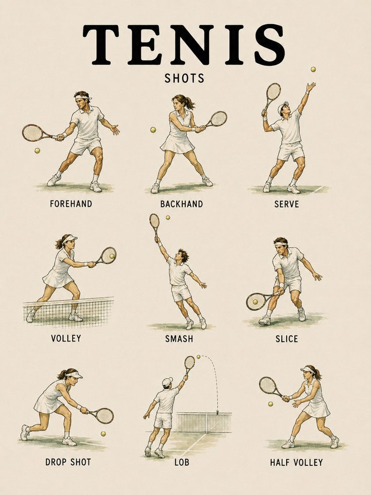 Tennis Shots Educational Print — Vintage Instructional Diagram - artwork on paper