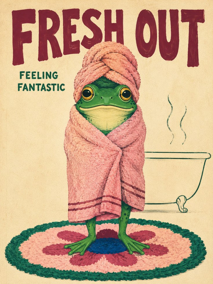 Funny Bathroom Wall Art – Frog Spa Print - artwork on paper