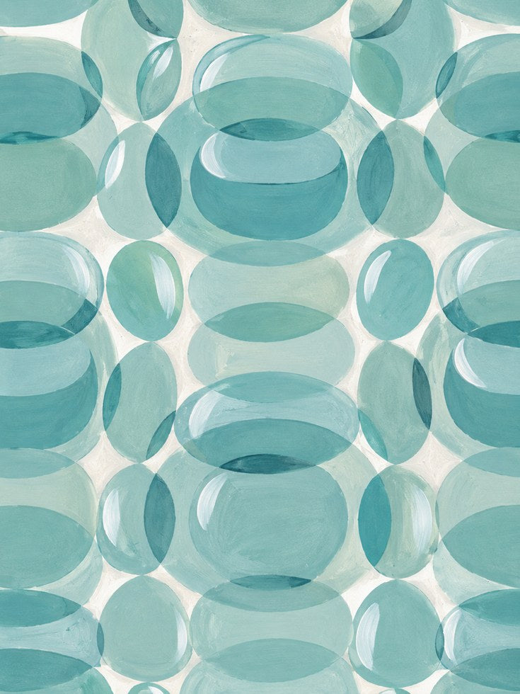 Mid-Century Modern Teal Ovals Art Print: Abstract Geometric Design - artwork on paper