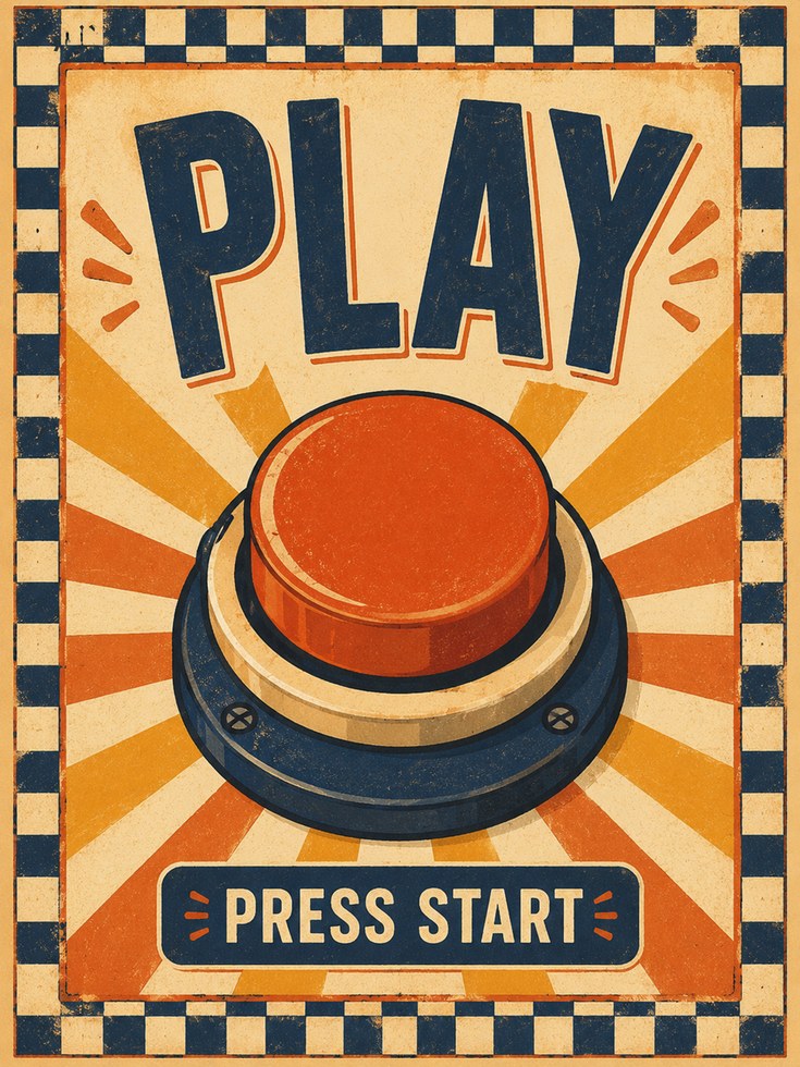 Retro Game Room Poster – Vintage Arcade Print - artwork on paper