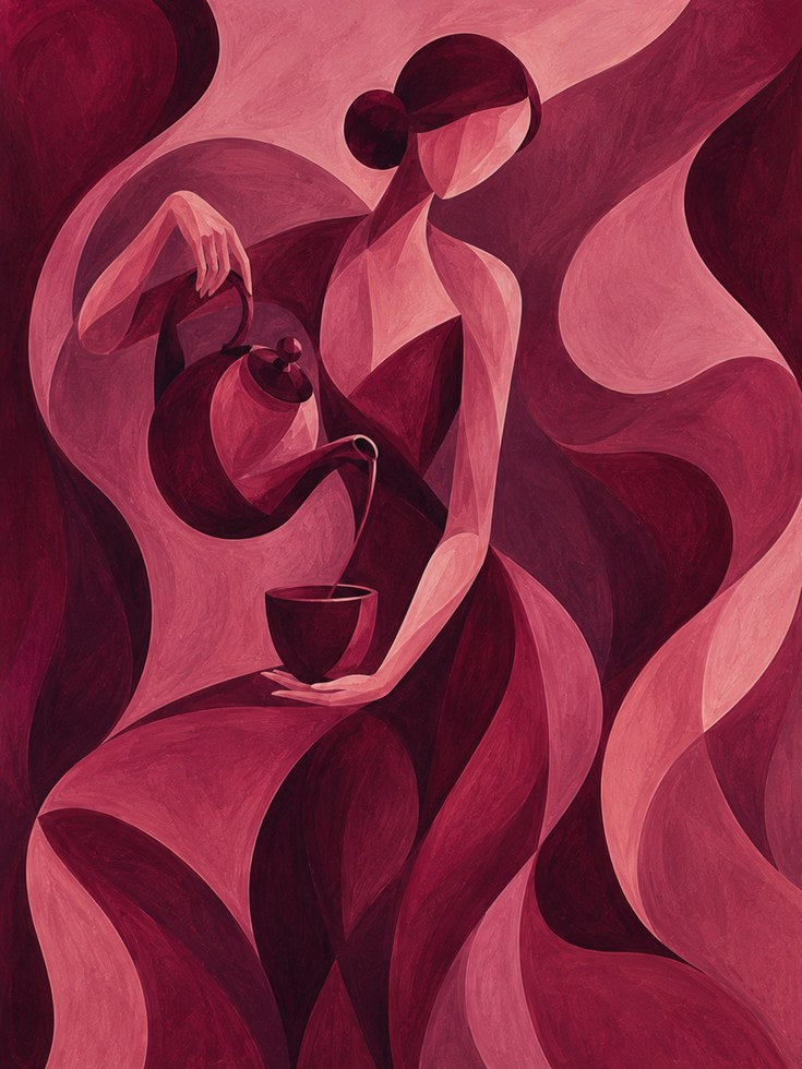 Cubist Coffee Ritual Art Print: Pink Geometric Figure Poster - artwork on paper