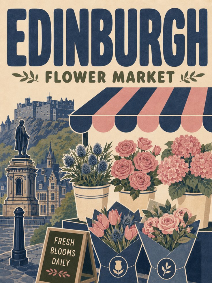 Edinburgh Flower Market Print - artwork on paper