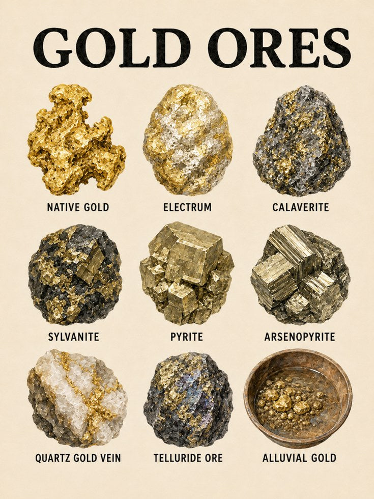 Gold Ores Educational Print — Vintage Geology Poster - artwork on paper