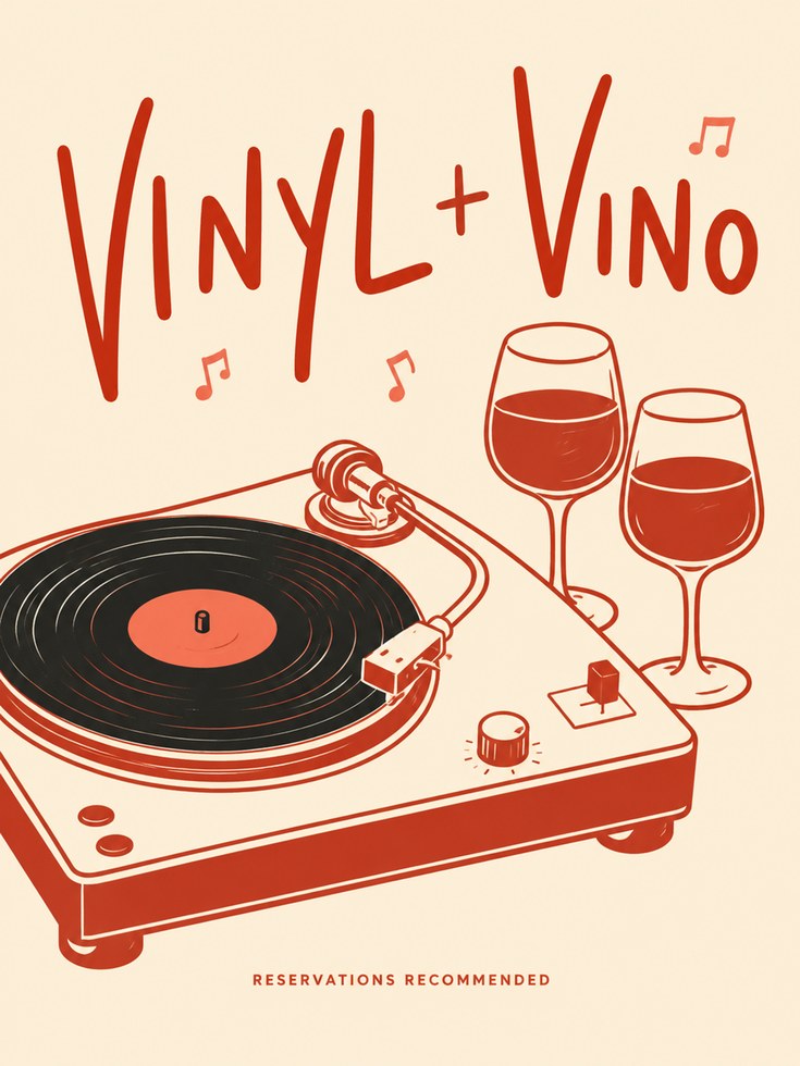 Vinyl + Vino Poster - artwork on paper