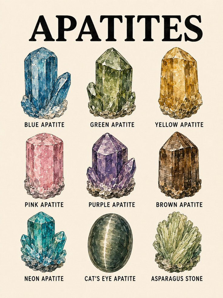 Apatite Gemstone Chart Print: Vintage Mineralogy Wall Art - artwork on paper