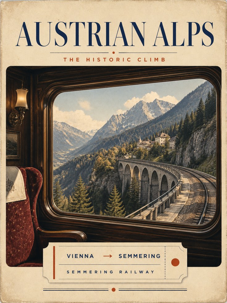 Austrian Alps Railway Poster: Vintage Travel Art Print - artwork on paper