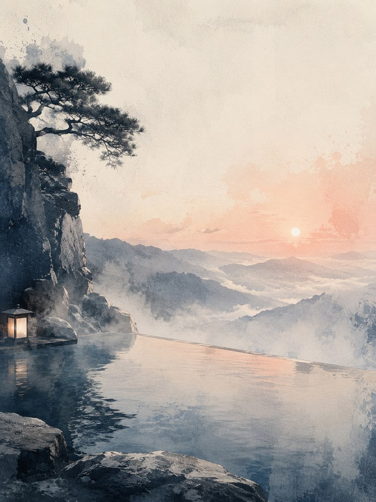 Japanese Landscape Print – Mountain Lake Wall Art - artwork on paper