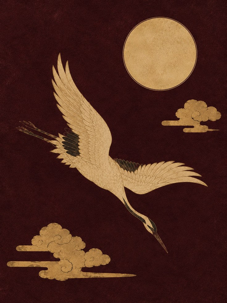 Japanese Crane Art Print: Gold Foil - artwork on paper