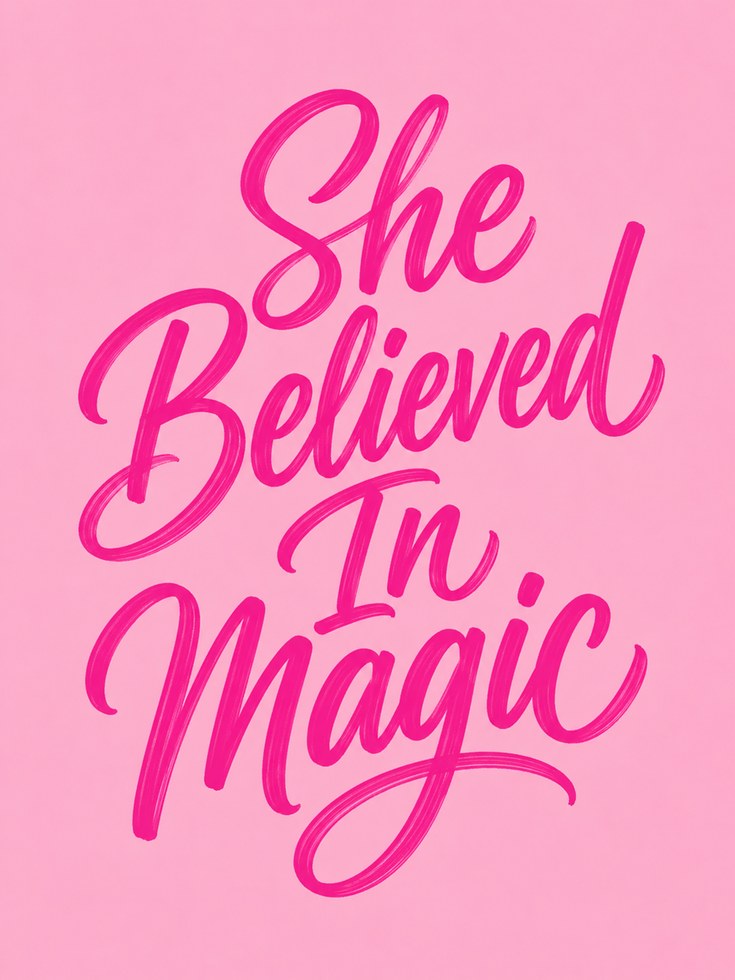 She Believed In Magic Typography Print: Pink Lettering Wall Art - artwork on paper