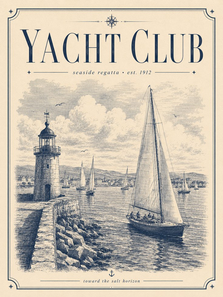 Yacht Club Poster – Vintage Nautical Wall Art - artwork on paper