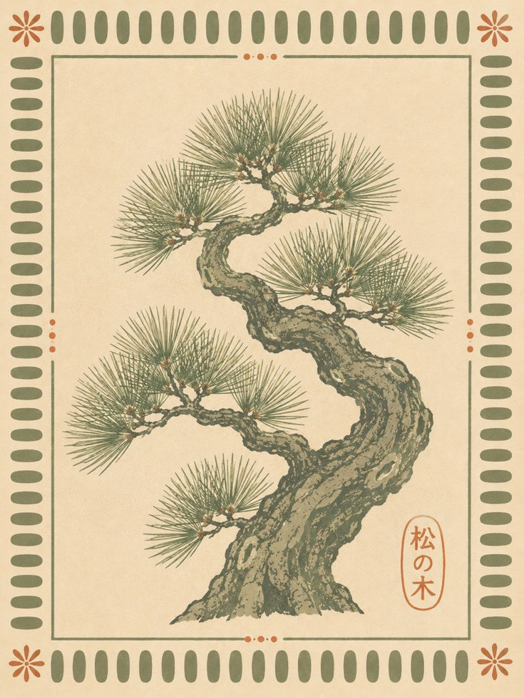 Japanese Pine Bonsai Tree Art Print - artwork on paper