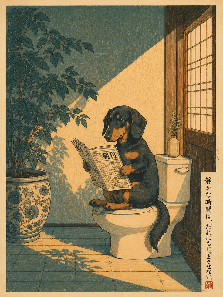 Dachshund Reading Newspaper Print - artwork on paper