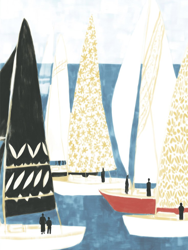 Nautical Sailboat Print: Coastal Wall Art (Mid-Century Modern Style) - artwork on paper