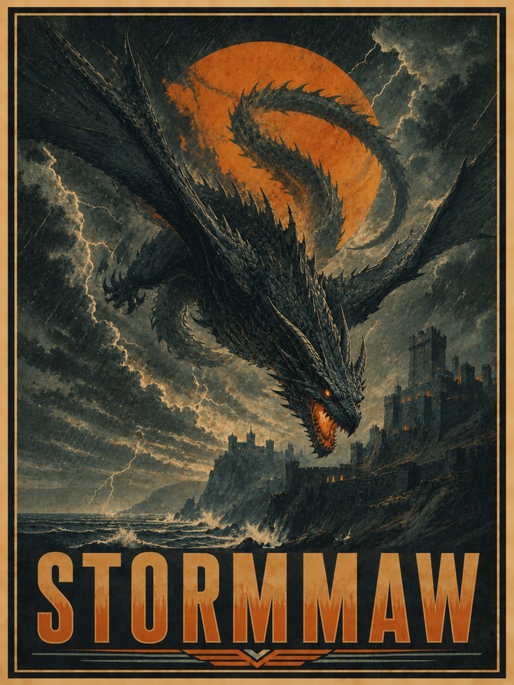 Storm Dragon Art Print: Dark Fantasy Illustration - artwork on paper