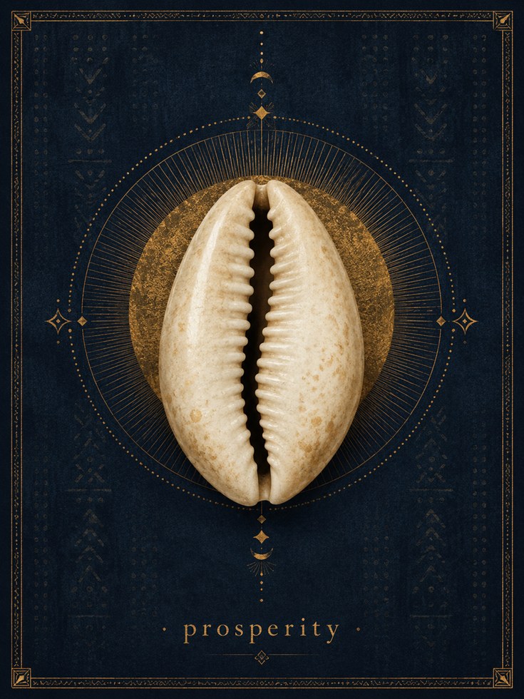 Cowrie Shell Wall Art – Prosperity Print - artwork on paper