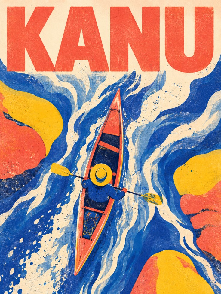 Kayak Wall Art – Retro Water Sports Print - artwork on paper