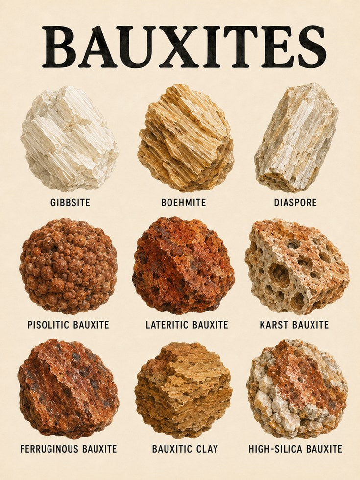 Bauxite Mineral Collection Poster: Vintage Educational Chart - artwork on paper