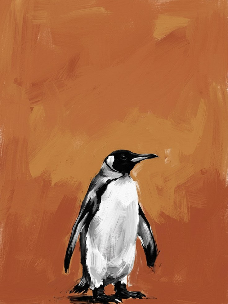 Penguin Portrait on Orange: Contemporary Wildlife Art Print - artwork on paper