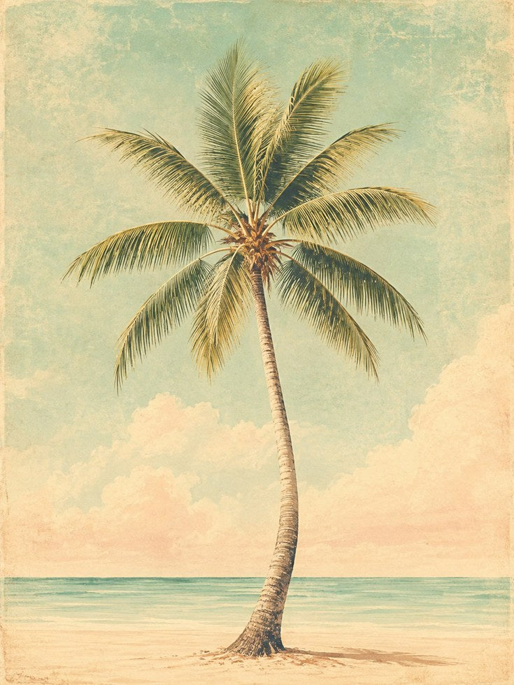 Vintage Palm Tree Print – Coastal Beach Wall Art - artwork on paper